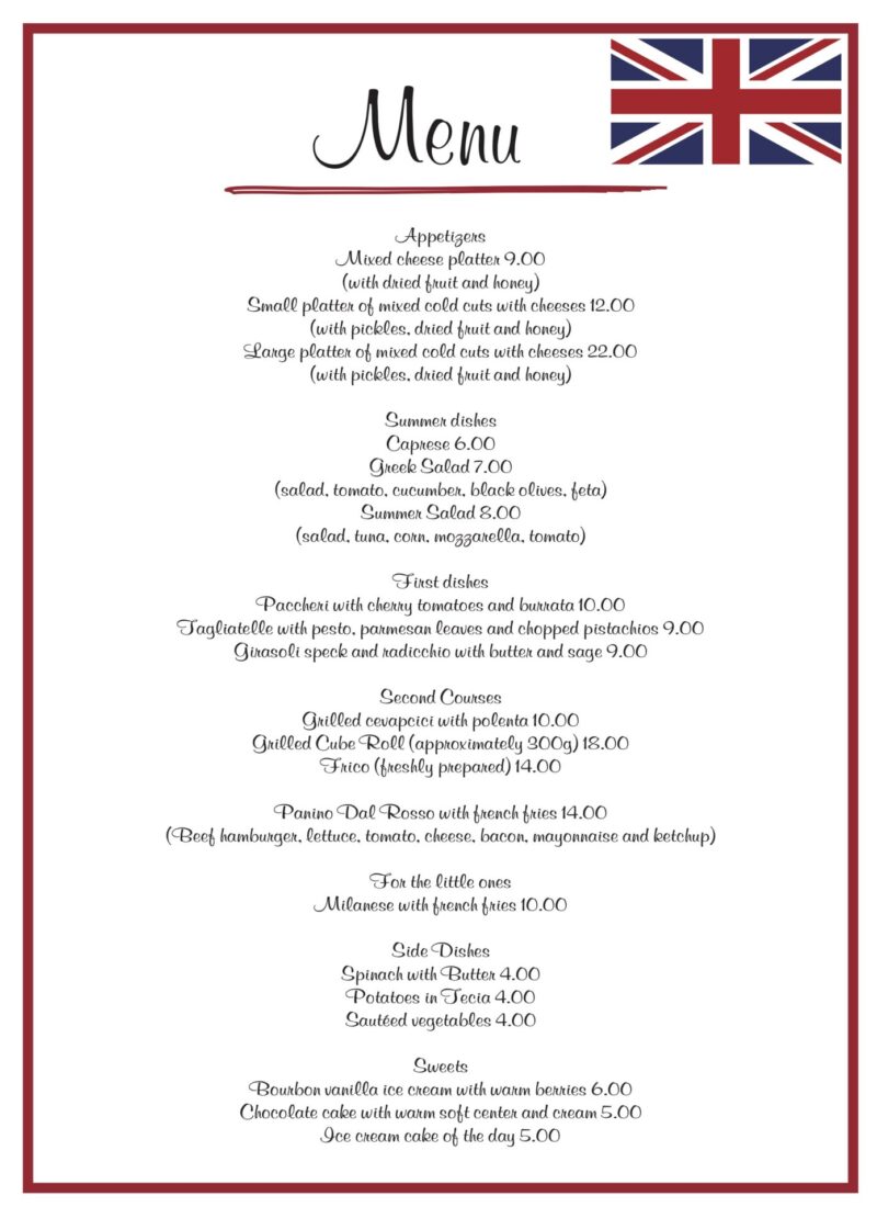 english menu